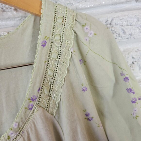 Simply Basic Nightgown 4X Plus Green Purple Floral Lace Cotton Blend FLO162XE - Picture 11 of 12